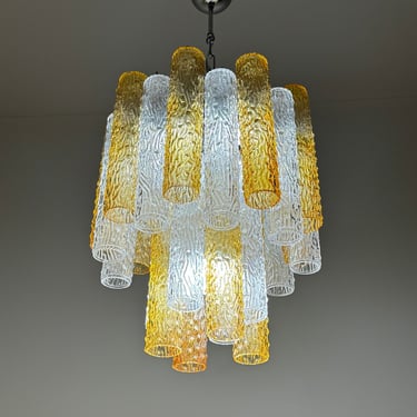 Ceiling Lamp with Brown Murano Glass Tronchi / Ceiling Chandelier / Murano Glass Chandelier / Paolo Venini Style / Italy / 1960s 