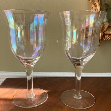 Pair Optic Iridescent Wine Glasses 