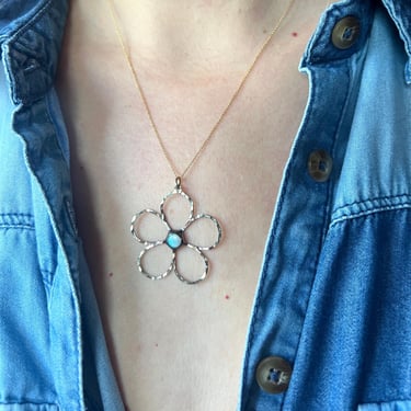 Handmade oxidized black sterling silver Flower Power Pendant with Australian Opal on 14k goldfilled chain 