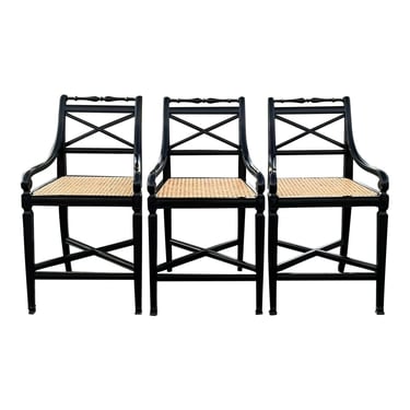 Frontgate Pavillion Cane Seat Rustic Counter Stools - Set of 3 