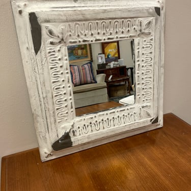 Cream Colored Distressed Tin Mirror from Pottery Barn