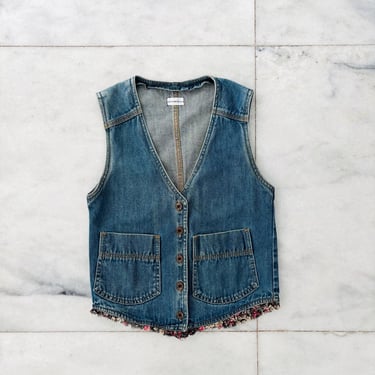 VTG 70s Levi Strauss Denim Vest Waistcoat Floral Lace Trim Rare Women S Hippie Boho 