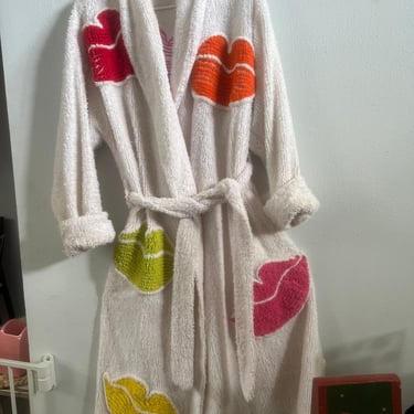 RARE Vintage Canyon Group chenille robe lips kiss xoxo 