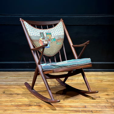 Vintage Danish Teak Rocker by Frank Reenskaug for Bramin - Mid Century Modern Scandinavian Rocking Chair w/ Needlepoint Cushions 