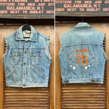 Vintage 1960’s “Club 76” Embroidery Denim Vest, 60’s Denim, 60’s Vest, 60’s Club Vest, 60’s Workwear, Vintage Clothing 