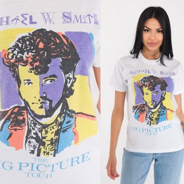 Michael W Smith Shirt 80s Christian Music T-Shirt Big Picture Tour Graphic Tee New Wave Pop Band Single Stitch White Vintage 1980s Small S 