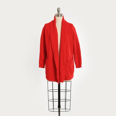 Vintage 90s Red angora lambswool knit sweater cardigan duster 