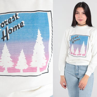 Forest Home Sweatshirt 80s 90s Mel Tree Sweatshirt White Graphic Crewneck Sweatshirt Raglan Sweater Vintage Name Shirt Extra Small xs 