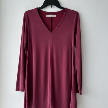 Y2K Abercrombie & Fitch Mini Dress Tunic Burgundy Distressed Grunge V Neck XS 