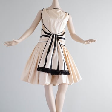 Ultra Chic Late 1950's Paul Whitney Black & White Demi Couture Party Dress / XXS