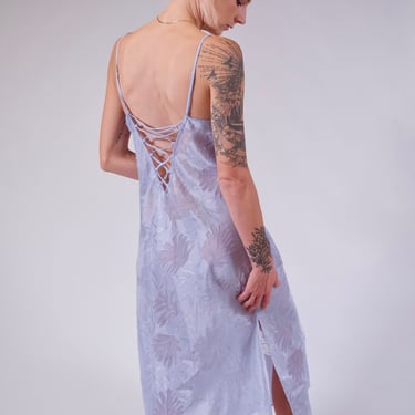 90s Lavender Maxi Nightgown Vintage Sheer Purple Slip Dress 1990s Negligee With Corset Back Small To Medium 