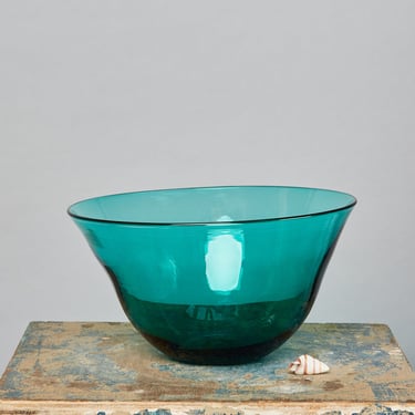 Large Blown Green Glass Blenko Bowl