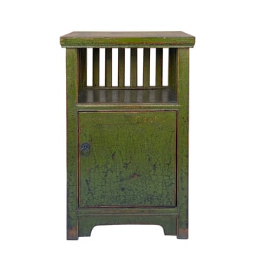Asian Green Crack Surface Look Paint Bar Compartment Singer Door End Table Nightstand n597E 
