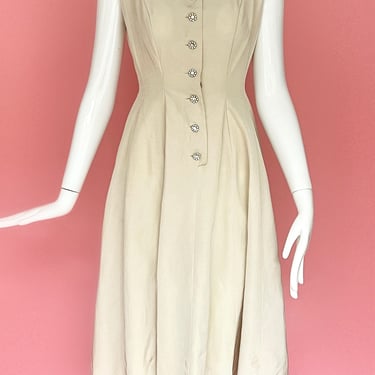 S/M 1950s Jerry Gilden Spectator Cream Dress 