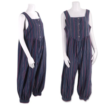 80s LAURA ASHLEY corduroy jumpsuit size Large, vintage 1980s striped romper, UK cotton navy Ireland onesie Large L 70s cottage xl 