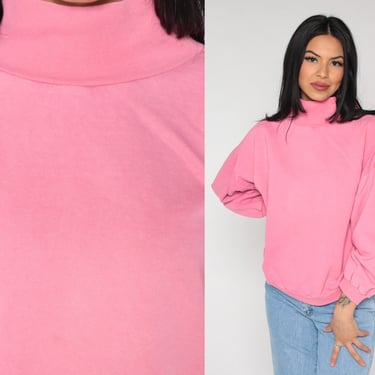 Bright Pink Sweatshirt 80s 90s Sweatshirt Mock Neck Shirt Plain Long Sleeve Shirt Slouchy 1990s Vintage Sweat Shirt Extra Large xl 