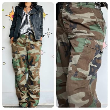 Vintage 90s Y2K Camo Cargo Pants - Grunge Boho Streetwear - 32.5" Waist 