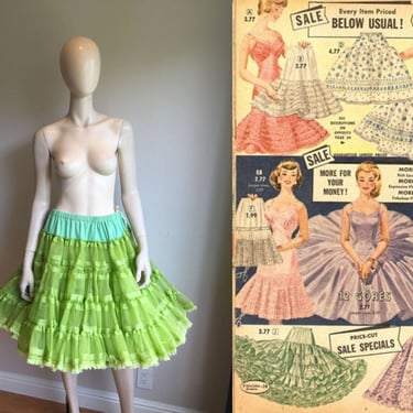 Poof! Just Like That Summer - Vintage 1950s Lime Green Massive Double Layered Crinoline Petticoat 