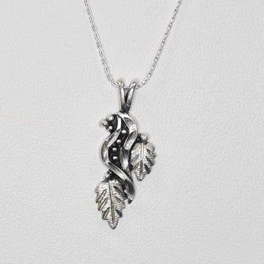 Classic Grape Leaf Designer WM Wheeler Sterling Pendant Necklace Black Hills Gold Jewelry Timeless Gift for Her Perfect Everyday Necklace 