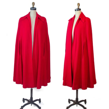 1930s Cape ~ Cherry Red Wool Cape Evening Coat 