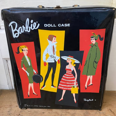 1961 Vintage Barbie Doll Case, Black Carrying Case, Wardrobe Storage, Mattel Ponytail, Doll Clothing, Barbie Doll Clothing, Shabby 
