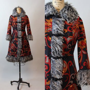 1970s BOHO faux fur tapestry coat xs | new fall 