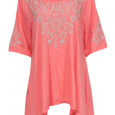 Johnny Was - Coral Tunic w/ Cream Floral Embroidery Sz XXL