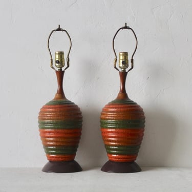 Danish Modern Teak Ceramic Metal Table Lamp Scandinavian Modern-a pair 