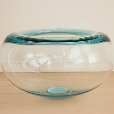 Royal Copenhagen Large Crystal Glass Bowl Aqua Blue Per Lutken 27cm 