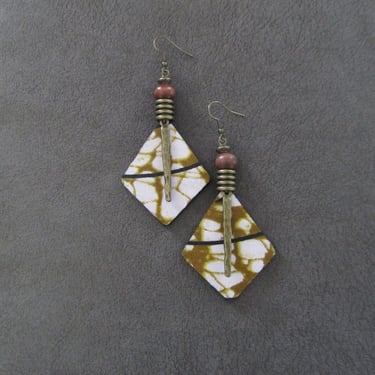 African print earrings, Ankara fabric earrings, wooden earrings, bold statement earrings, Afrocentric earrings, batik print earrings 