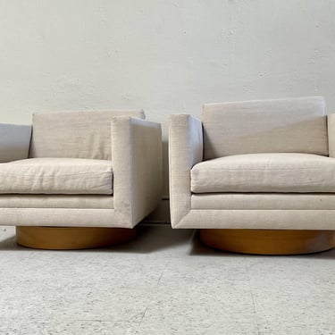 Pair of Vintage Swivel Upholstered Chairs the Style of Harvey Probber 