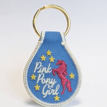 Pink Pony Girl Embroidered Key Tag