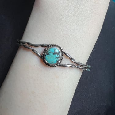 Vintage 1970's Dainty Blue Turquoise Sterling Silver Native American Cuff Bracelet 