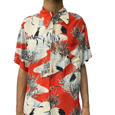 1940S Kramers Red Light Weight Rayon Hawaiian  Shirt 