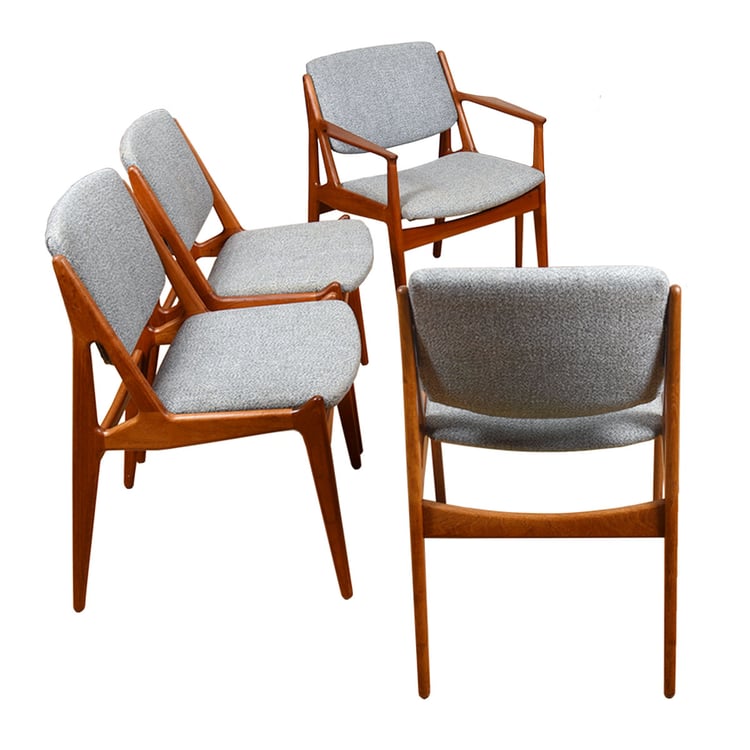 Arne Vodder Set of 4 (1 Arm + 3 Side) Pivot Back Dining Chairs