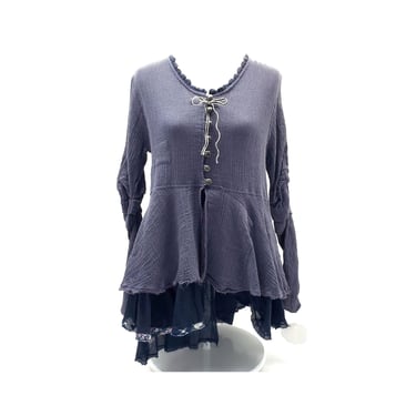 Purple Tunic Ruffle Tiered Top Buttons Organic Romantic Chic Free People? S 