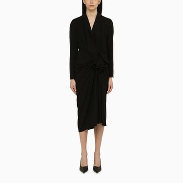 Dries Van Noten Black Wool-Blend Dress With Drape Women
