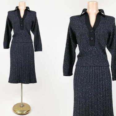 VINTAGE 1950s Virgin Wool and Orlon Knit Skirt and Sweater Set by Kimberly Knitwear | 50s 2 Piece Dress Set VFG 