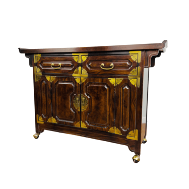 #1023 Bernhardt Chinoiserie Style Burlwood Buffet/Bar Cabinet