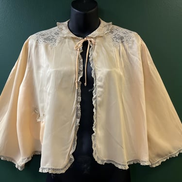 1930s satin bed jacket vintage pink lace short peignoir medium large 