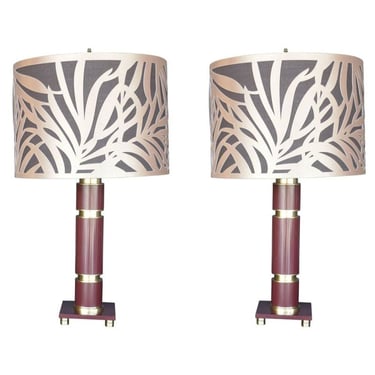 Pair of Red Brass Table Lamps by Donald Deskey