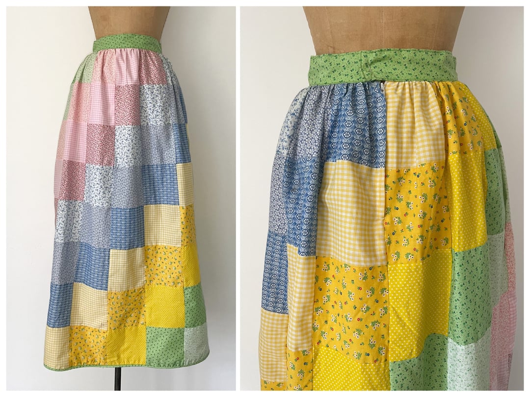 vintage patchwork print skirt 古着　70s 1970's Patchwork Maxi Skirt