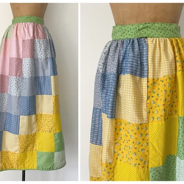 Vintage 1970’s pastel patchwork quilt maxi skirt, Easter outfit | cottage core calico print skirt, Spring, XS 