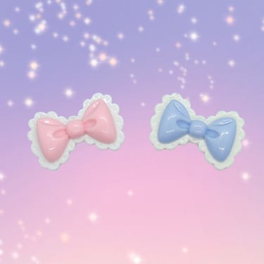 Kawaii Bow Hair Clip - Pastel Girly Barrette - Pink & Blue Coquette Clips 