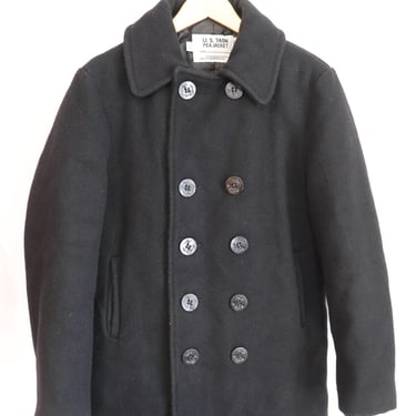 Vintage Schott NYC Melton Wool U.S. 740N Pea Coat Jacket Black Men's JP Size 38 