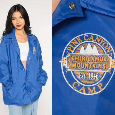 Pine Canyon Camp Jacket 90s Blue Windbreaker Chiricahua Mountains Arizona Coat Retro Uniform Jacket Snap Up Nylon Vintage 1990s Mens Large 
