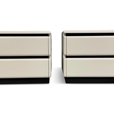 Post-Modern 1980s Lacquered White Nightstands w/Rubber Accents by Roger Rougier