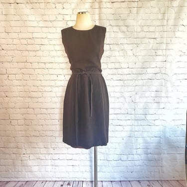 Vintage Oscar de la Renta • Belted A Line Dress • Brown Wool • Work Career • MEDIUM 12 • Fall / Autumn Winter • 1990s • Designer • USA Made 