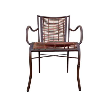 Vintage Rattan Arm Chair FREE SHIPPING One Brown Metal and Bamboo Reed Wood Hollywood Regency Coastal Modern Armchair 