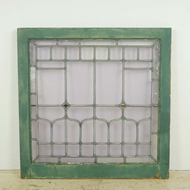 Reclaimed Purple Stained Leaded Glass Window 30 x 30 in.